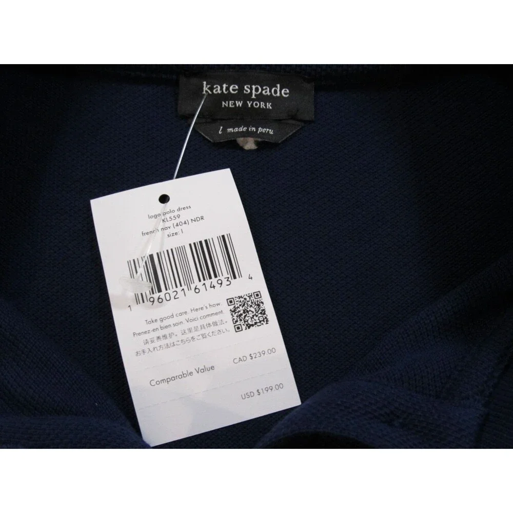 NWT Kate Spade New York Ruffle Logo Polo Dress Navy Blue Size Large
